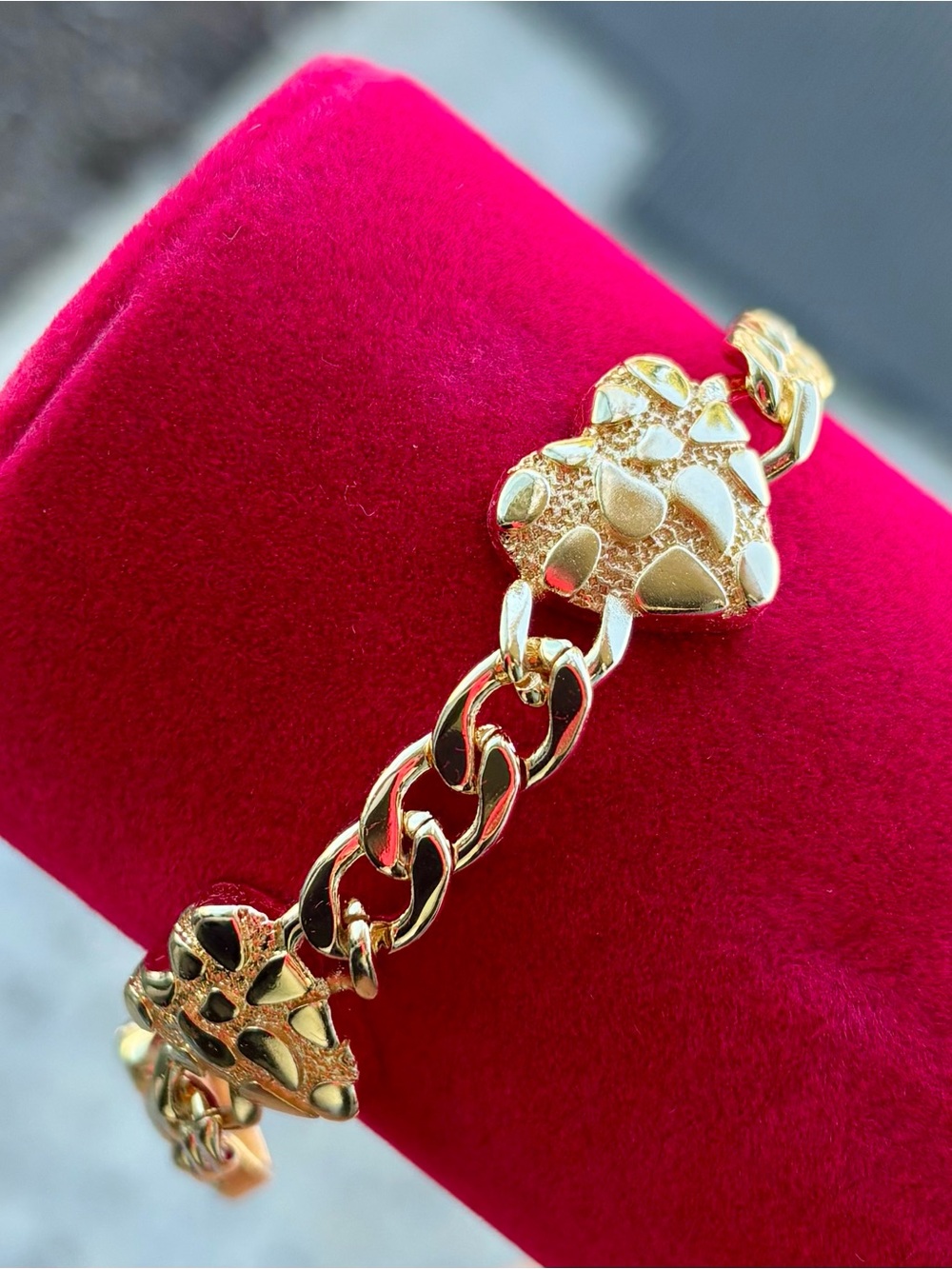 Gold Heart Nugget Link Bracelet - Women Jewelry